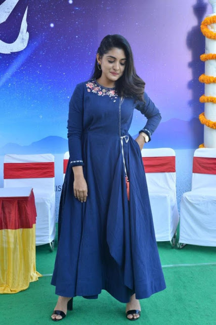 Nivetha Thomas Stills In Blue Dress At Tamil Movie Opening 84